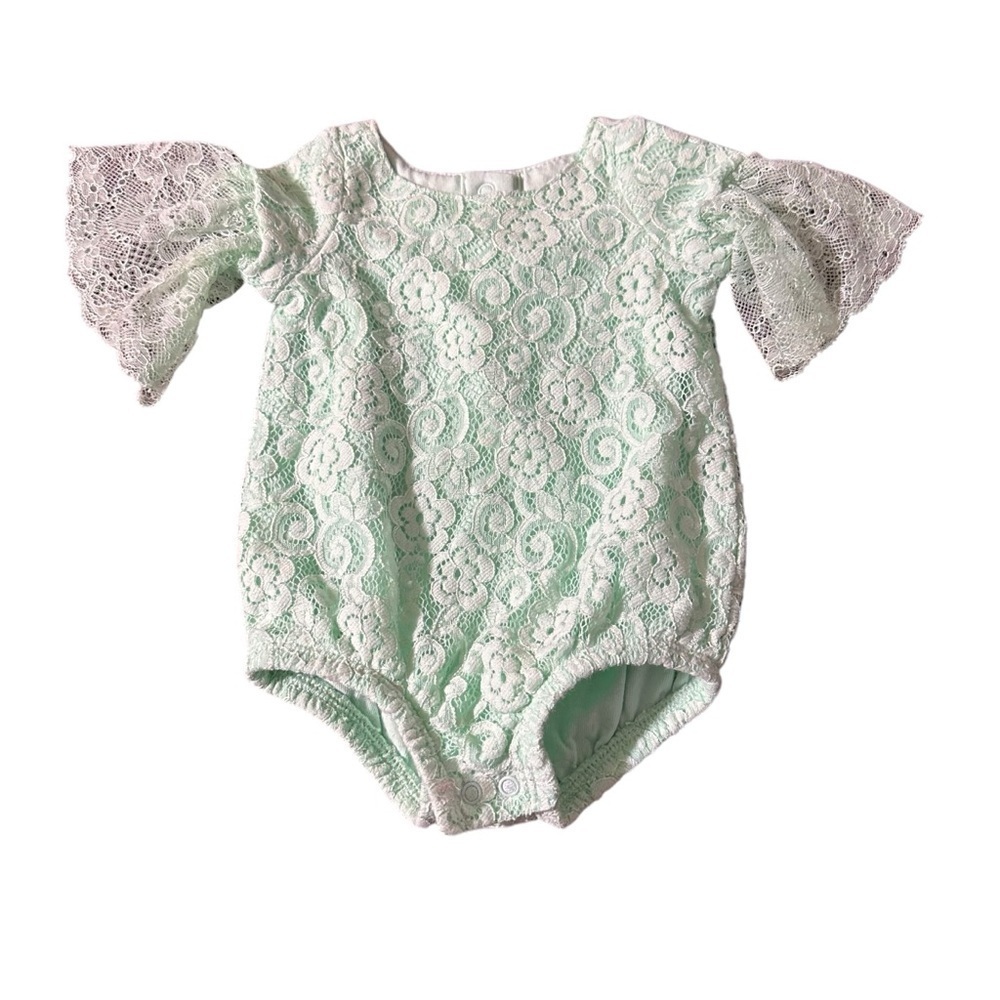 Cat & Jack NB baby girl lace pastel green onesie flounce ruffle sleeve